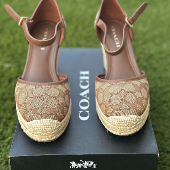 Coach Tan and Brown Raine Espadrille Wedges - Picture 1 of 11